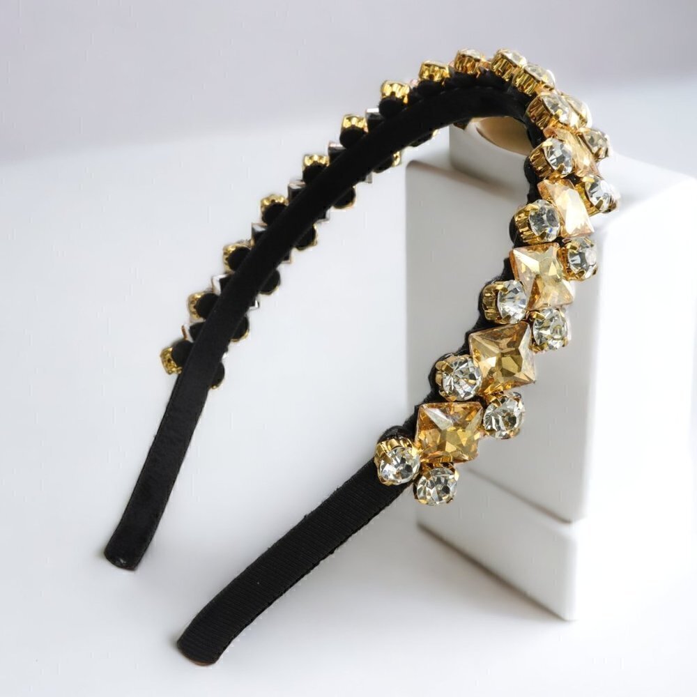 Gold Rhinestone Statement Headband | Velvet Lined - Picture 3 of 6